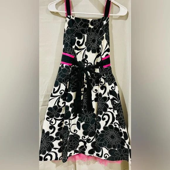 Girls “Disorderly Kids” Black & White Floral Dress With Hot Pink Accents - Picture 6 of 10